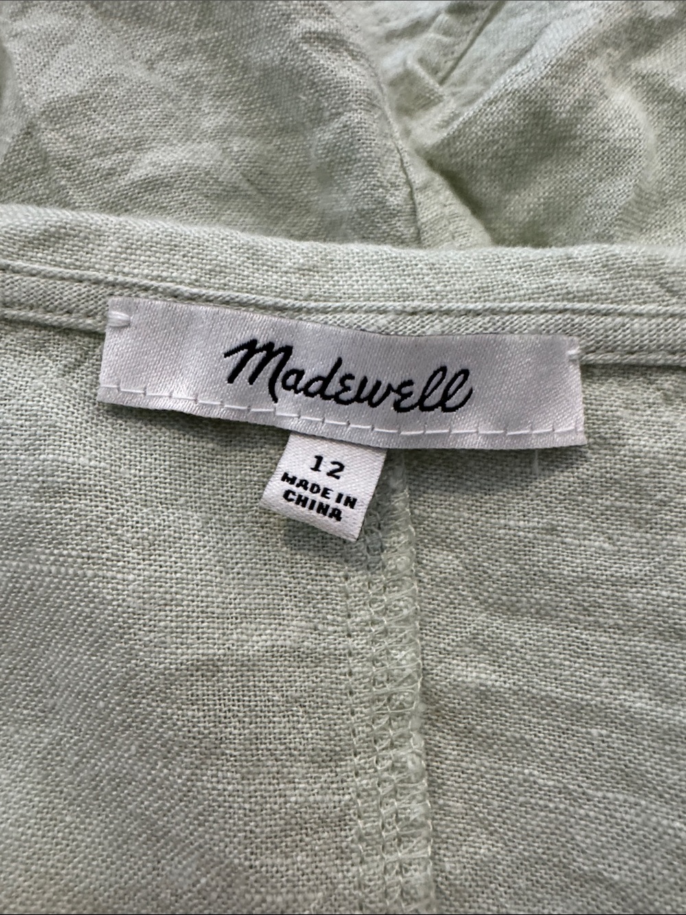 Madewell Pastel Green Peter Pan Collar Linen Blend Button-Down Top - Picture 3 of 6